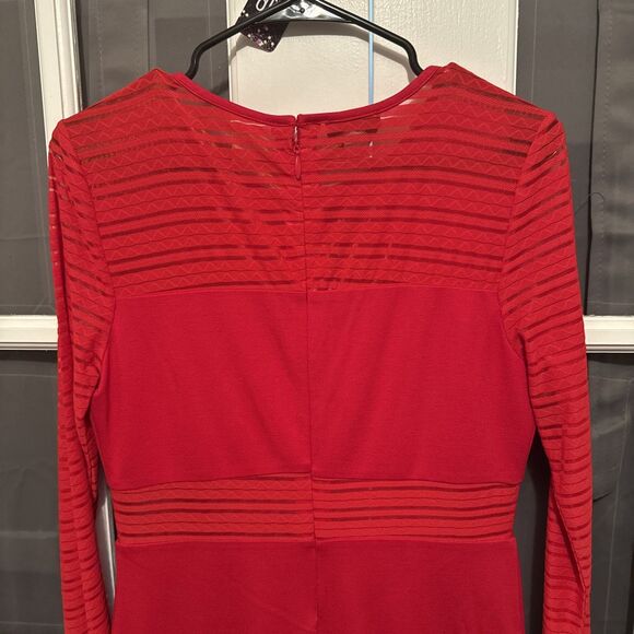 Bebe Red Striped Sheer Bodycon Longsleeve Dress Size L SALT1099 NWT - Picture 9 of 10